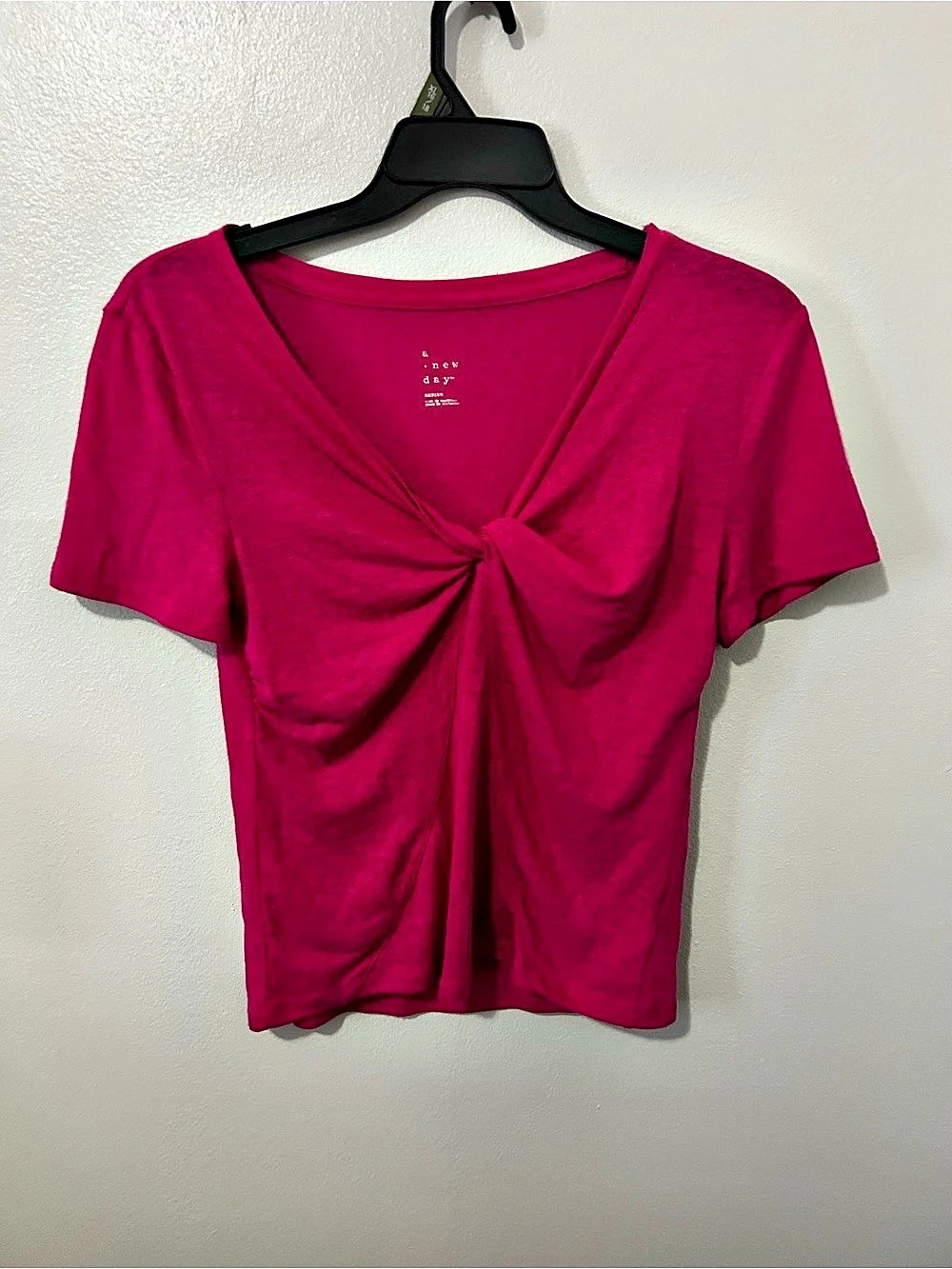 a.new.day Twist-Front V-Neck Short Sleeve Tee in Pink